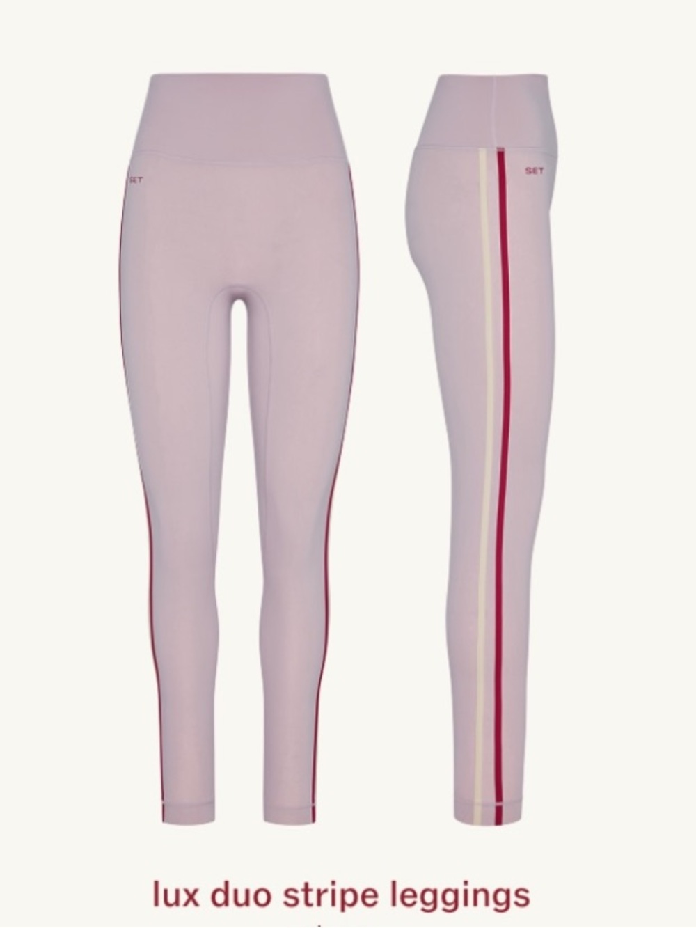 SET Active Luxe Duo Stripe Leggings - Light Pink with Red Stripe